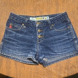 Mudd Women’s Dark Blue Washed Denim Button-Fly Shorts